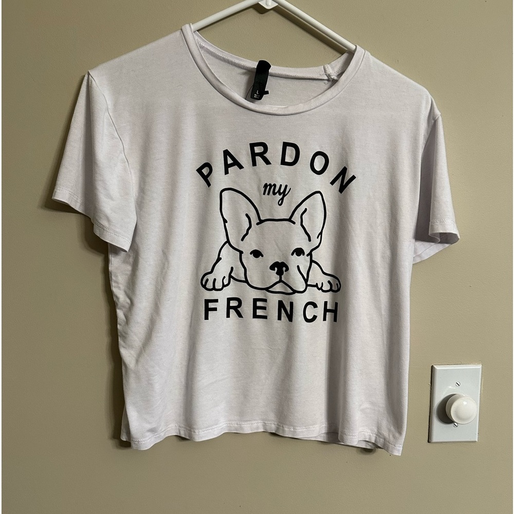FRENCH BULLDOG TSHIRT, size L cropped, white